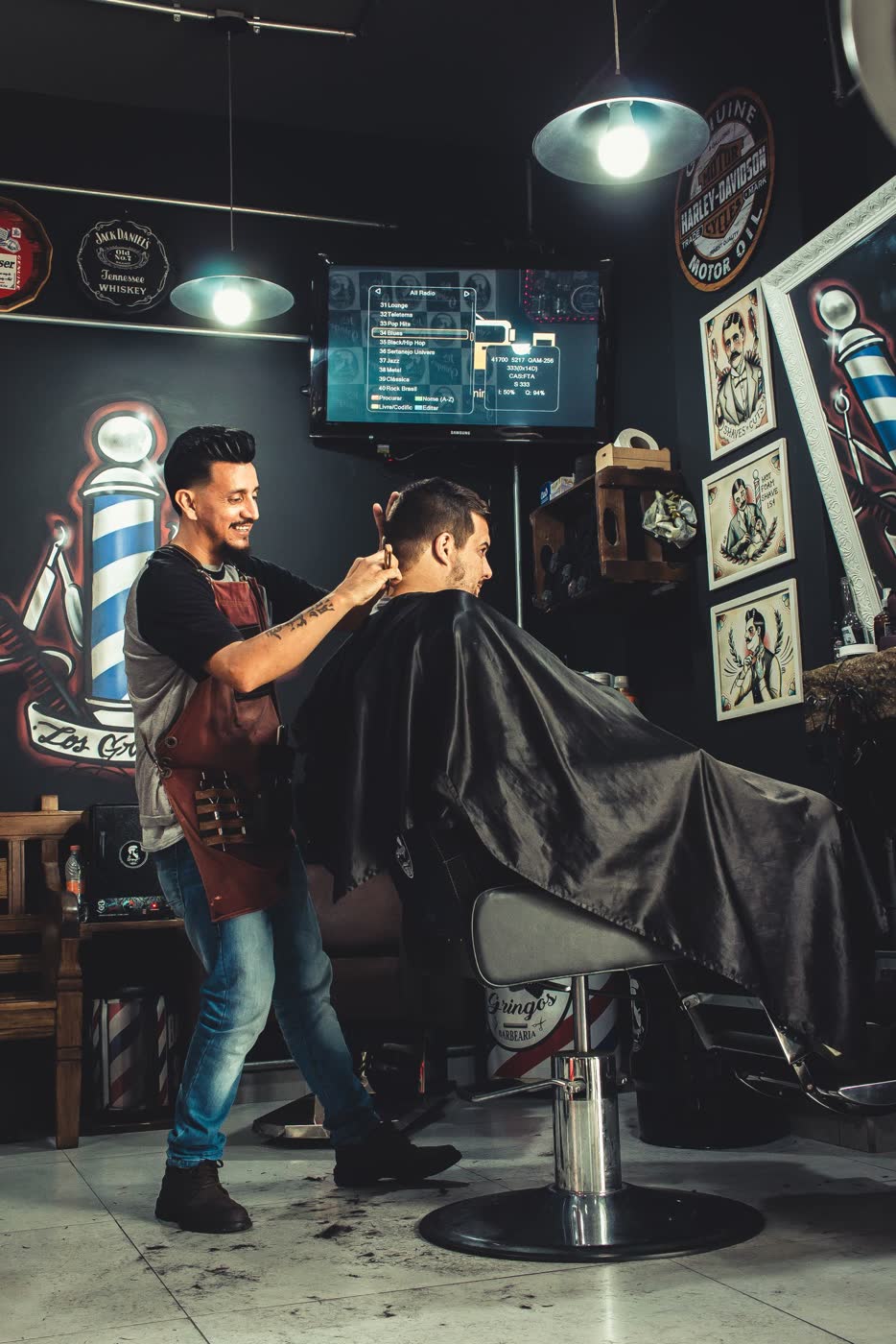Barber shop with a classic striped barber pole