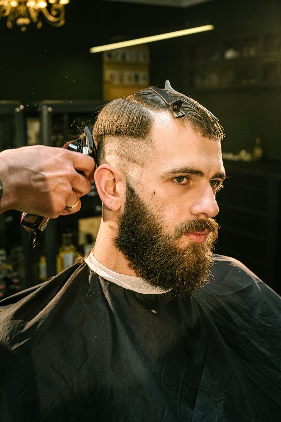 Fresh fade haircut with a shaped beard